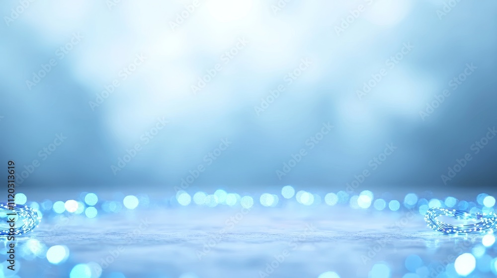 Poster soft blue background with beautiful bokeh effect and gentle light for creative design or presentatio