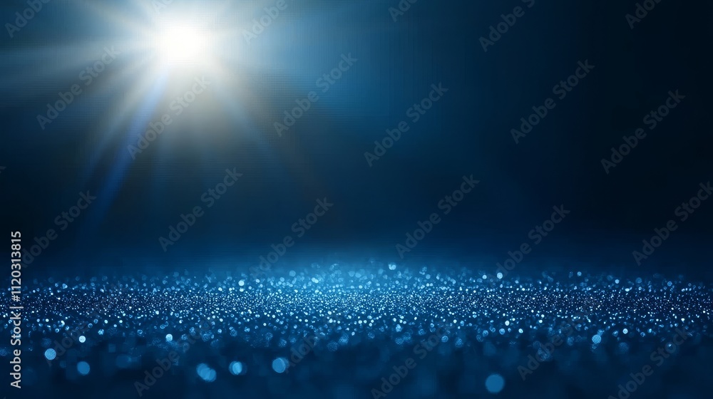 Poster blue sparkling background with soft glows and glittering particles for artistic or creative projects