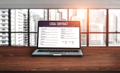 Digital legal contract provide terms and conditions document on computer screen ready for online digital signature for deal agreement of future business snugly