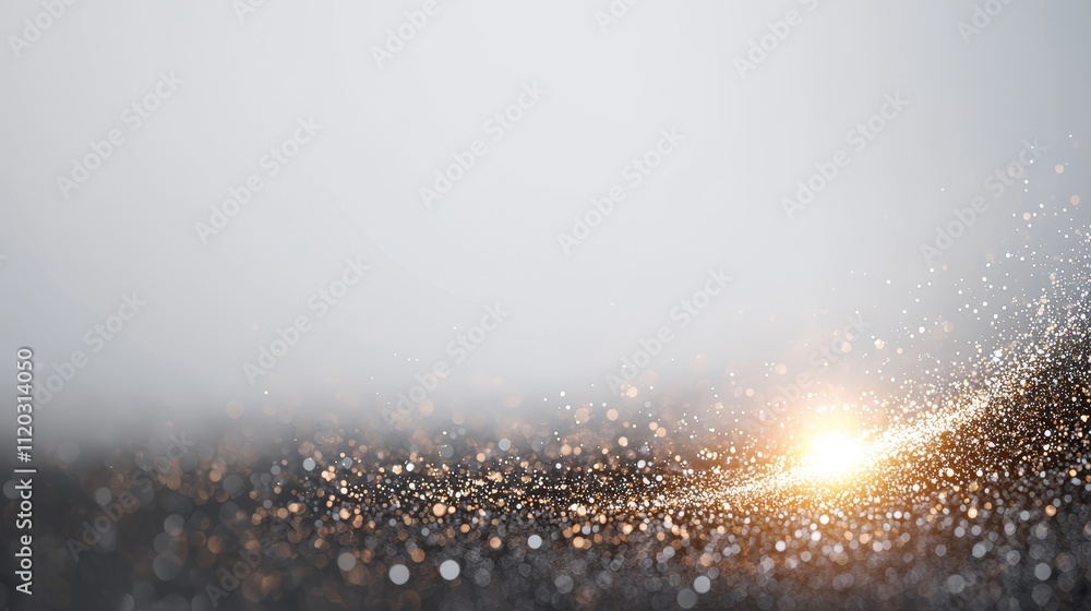 Poster shimmering glitter particles with soft light effect on abstract background for elegant design and cr