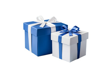 Obraz premium Two beautifully wrapped gift boxes, blue and white, ready for a special occasion.