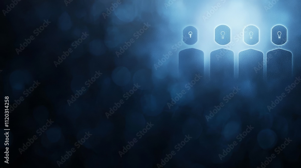 Poster abstract representation of data security and privacy with glowing silhouettes and light effects in a