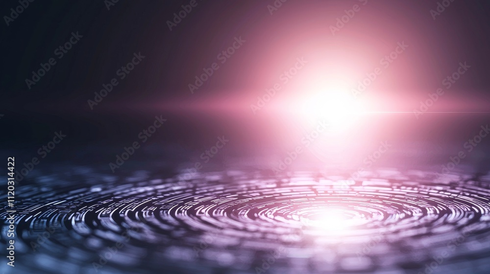 Poster abstract light reflection on water surface with circular ripples and soft glows in a dreamy backgrou