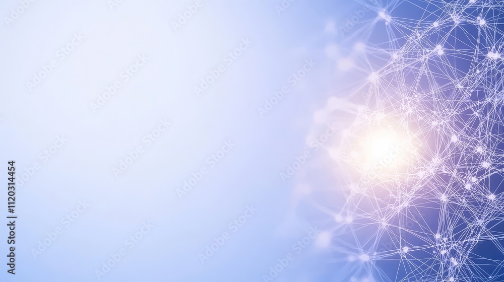 Poster abstract network connection with glowing light on blue background representing data transmission and