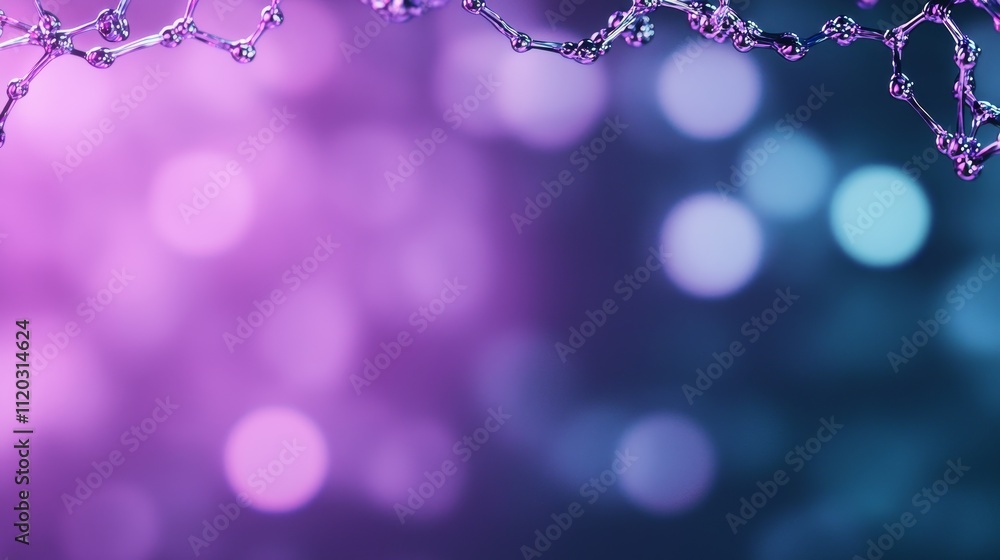 Aufkleber abstract background with colorful blurred lights and molecular structure representation in purple an