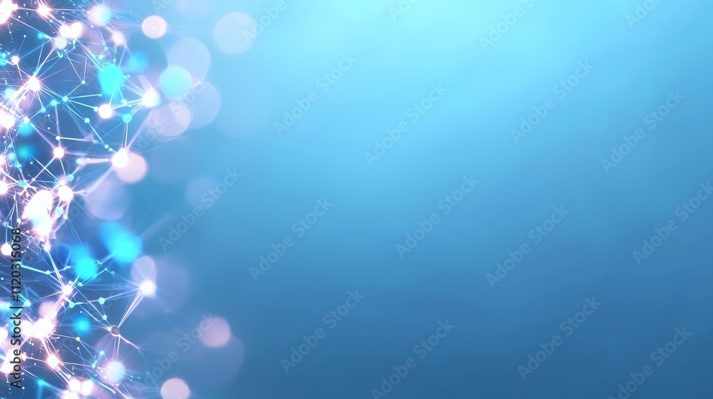Poster modern abstract background with bright bokeh lights and sparkling connections in a blue color palett