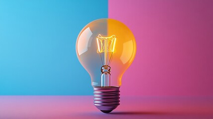 A glowing light bulb stands on a colorful background, symbolizing creativity and innovation.