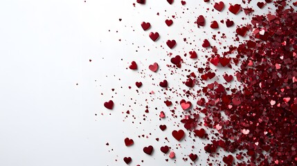 Obraz premium Red hearts confetti scattered on white background
