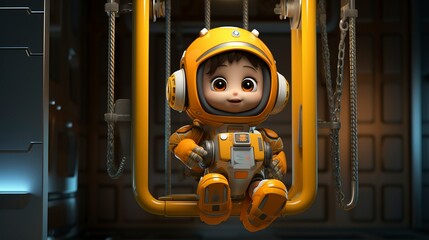 A photo of a 3D character using a lift for undercarriage