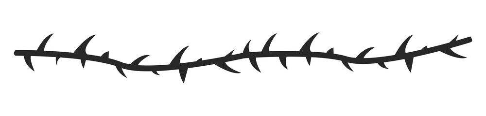 Thorn stem vine plant with spikes simple border y2k creepy branch. Barbed wire tattoo. Boundary frame. 