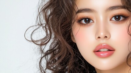 Fototapeta premium Beauty portrait of a young woman studio fashion photography close-up modern aesthetic elegance and charm