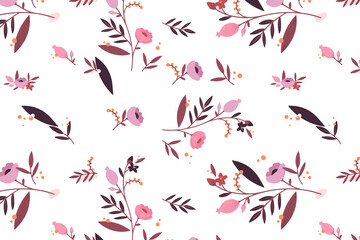 Seamless pattern. Background. Flowers, leaves. Flyer background design, advertising background, fabric, clothes, texture, textile pattern.