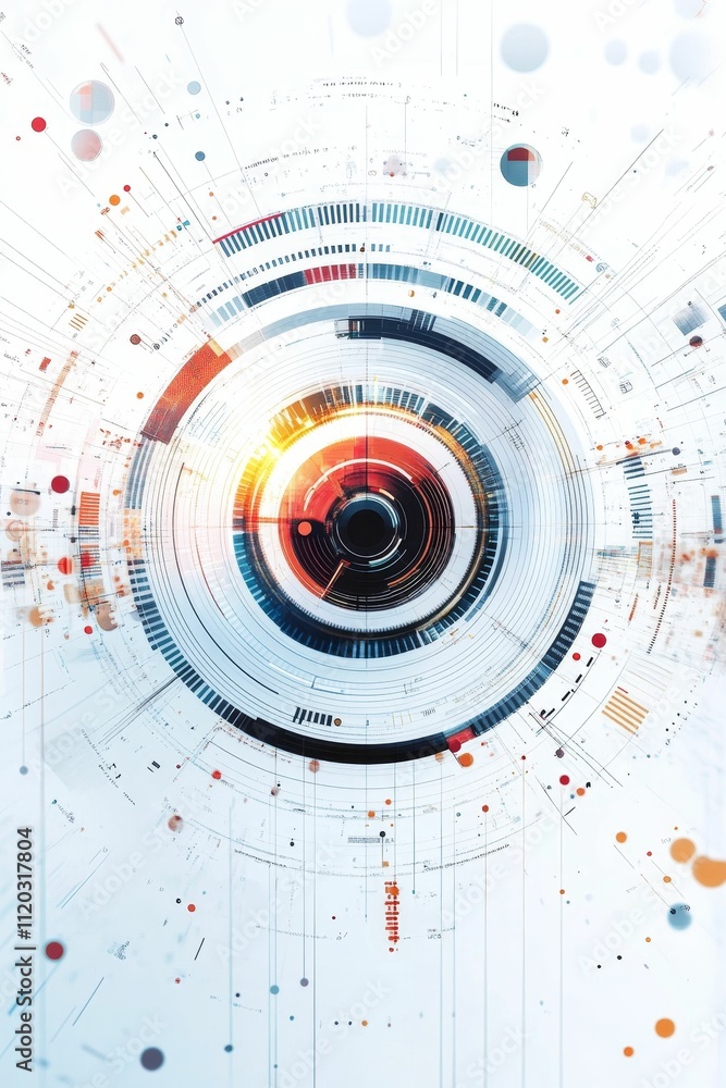 Poster abstract concentric circles, data points, and lines.