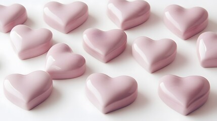 Obraz premium Pink Heart Shaped Candies Arranged On White Background