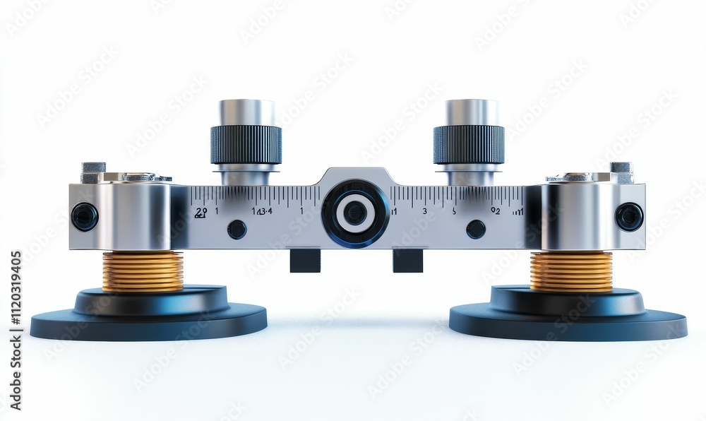Poster precision measuring instrument with adjustable knobs.