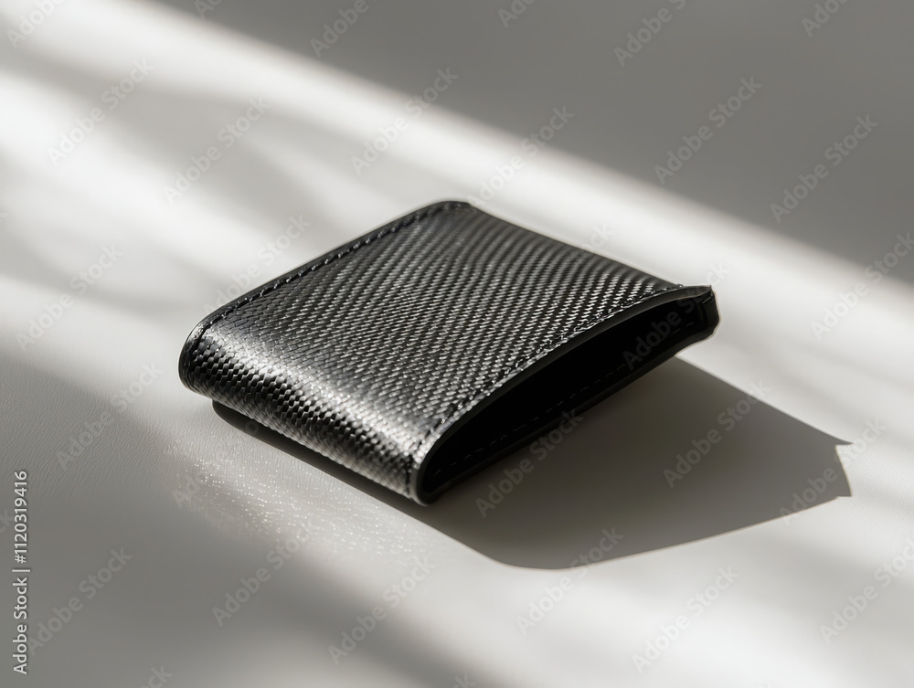 Poster minimalist carbon fiber wallet abstract design with soft shadows in a modern aesthetic