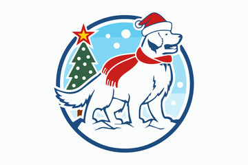 Adorable beige puppy Pug in a Santa's cap and with a red Christmas glass toy. New Year card, t-shirt composition, handmade vector illustration.
