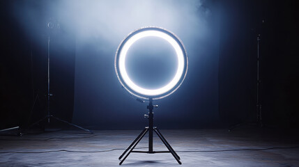Illuminating photography setup using professional led ring light studio product showcase indoor centered focus on technical precision