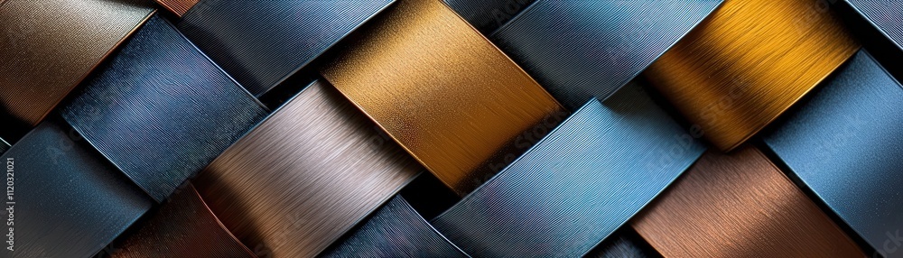 Poster Gradient metallic ribbons, overlapping diagonally across a clean canvas
