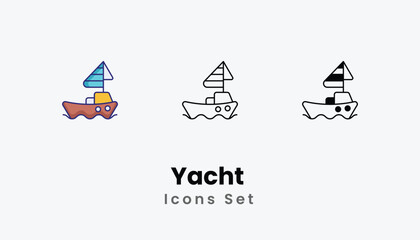 Yacht  Icons thin line and glyph vector icon stock illustration