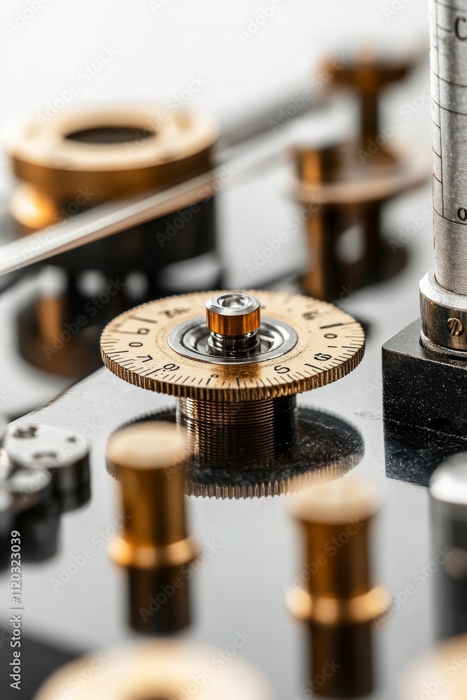 Poster precisely calibrated mechanism; intricate gold gears.