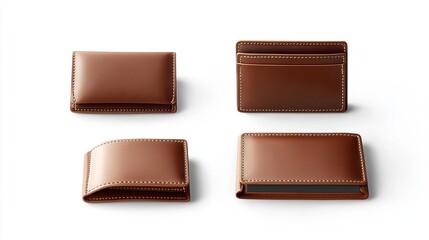 Elegant Brown Leather Wallets Multiple Views Product Photography Studio Shot