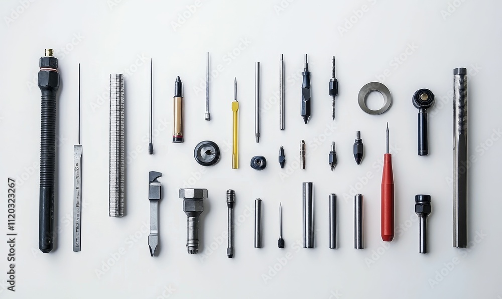 Poster precision instruments arranged neatly on a white surface.