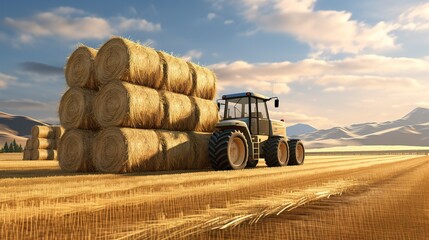 Obraz premium A photo of a baler wrapping hay bales.