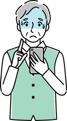 スマホを操作して困っているシニア