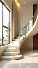 Elegant Curved Staircase in a Modern Home with Bright Natural Lighting and Windows