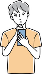 スマホを操作して不安な表情をした男性