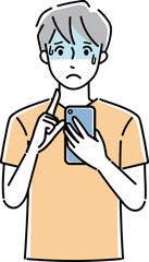 Obraz premium スマホを操作して不安な表情をした男性