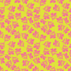 Simple vintage pattern. Light background, orange and mustard, dark blue flowers