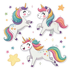 Fototapeta premium Unicorn Stickers with White Background