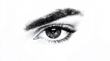 Obraz premium Close-up monochrome sketch of a female eye with eyebrow.