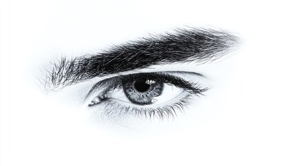 Close-up of a man's intense, gray eye and eyebrow.