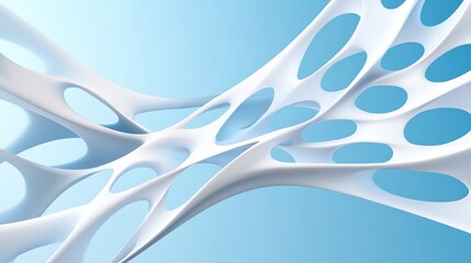 Abstract white structure with holes against a blue background.