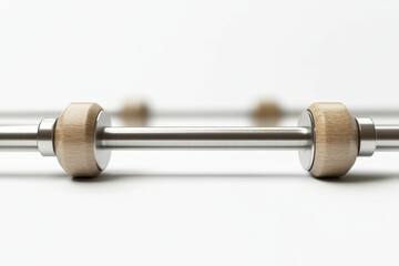 Metal bar with wooden ends, isolated.