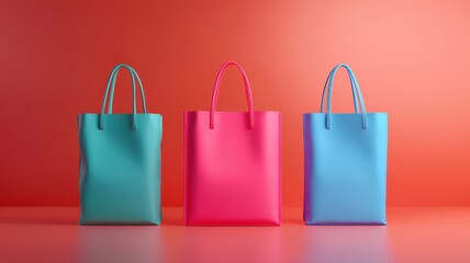 colorful bags and multicolored concept. Colorful shopping bags arranged neatly against a vibrant background.