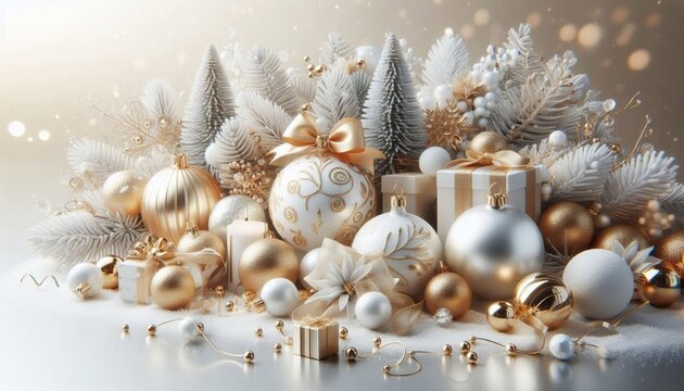 a white and gold Christmas ornament with a white background.