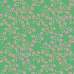 Seamless floral pattern, liberty ditsy print of pretty hand drawn chamomile. Cute botanical design for fabric, paper: colorful field, small flowers, tiny leaves on blue background.