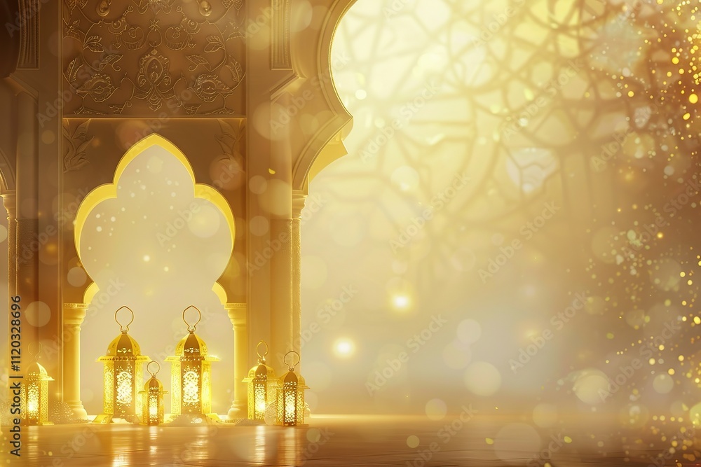 Poster a golden archway with three lanterns on either side
