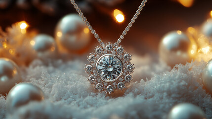 Fototapeta premium Elegant Diamond Necklace Amidst Sparkling Holiday Lights