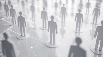 Representaci&oacute;n abstracta de red social con figuras humanas blancas, networking