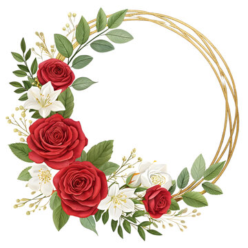 watercolor red rose round frame clipart