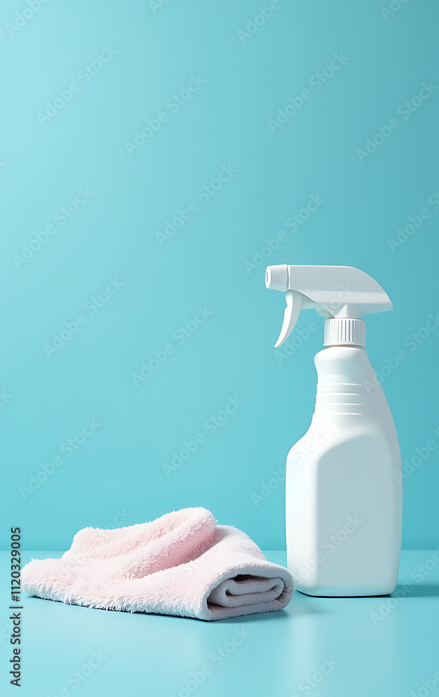 Poster A pristine atmosphere is created with a clean background and an image of a light blue surface with dust rag and spray bottle._00001_