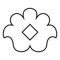 Abstract symbol. Stylized flower with diamond shape inside. Black and white linear silhouette.