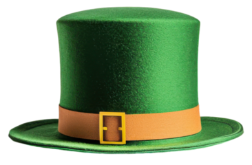 PNG A vibrant green hat with a wide brim and an orange belt, often associated with St. Patrick's Day festivities.