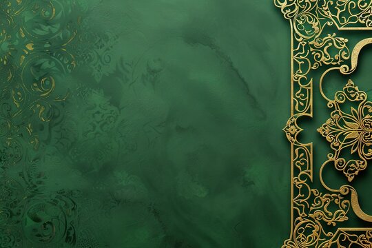 A green background with gold trim and a gold border