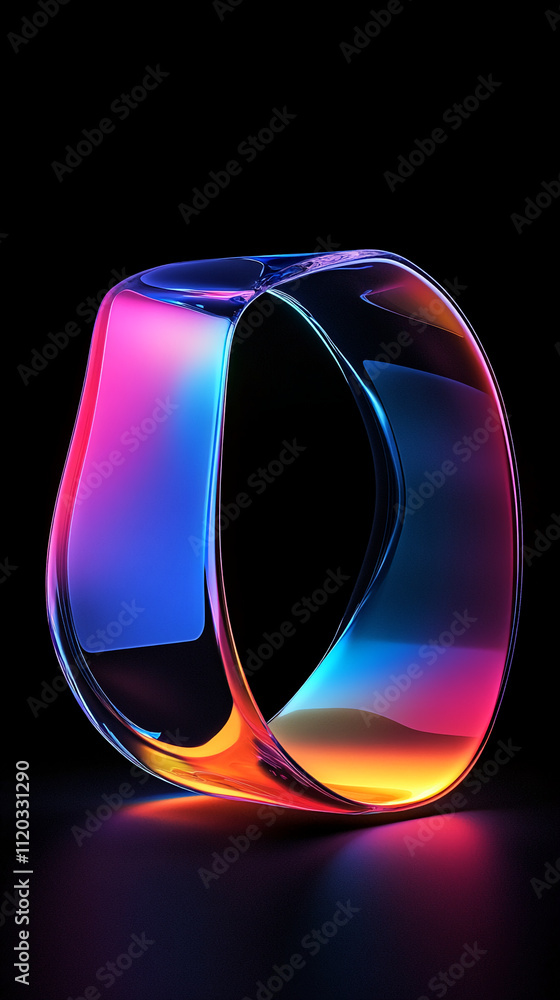 Poster colorful abstract sculpture showcasing vibrant reflections in a dark environment illuminated with ne